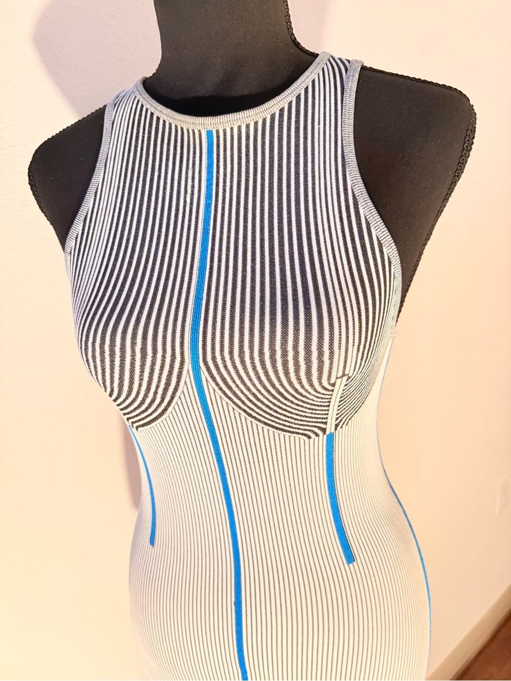 Zara Black & White Ribbed Tank with Blue Piping/ Limited Contour Collection